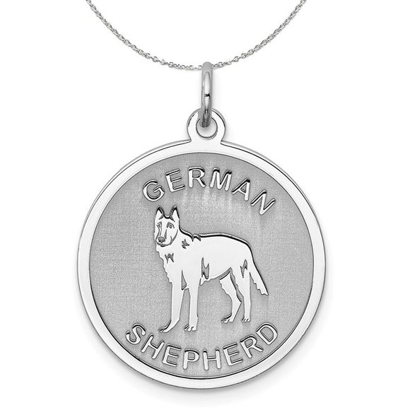 Sterling Silver Laser Etched German Shepherd Dog 19mm Necklace - 20 In